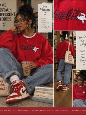 Vintage 90s Coca Cola Red Crewneck Sweatshirt with Embroidered Logo
